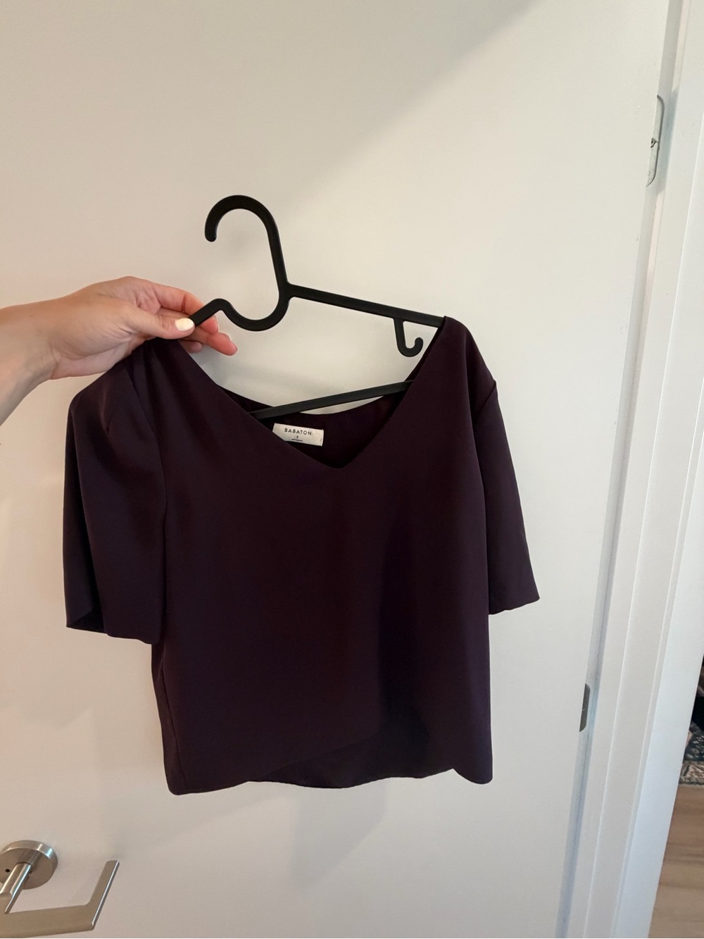 Babaton Plum V-Neck Short Sleeve Top